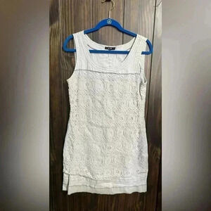 Yest Netherlands-Grey Crochet Linen Mini Dress-Size:6